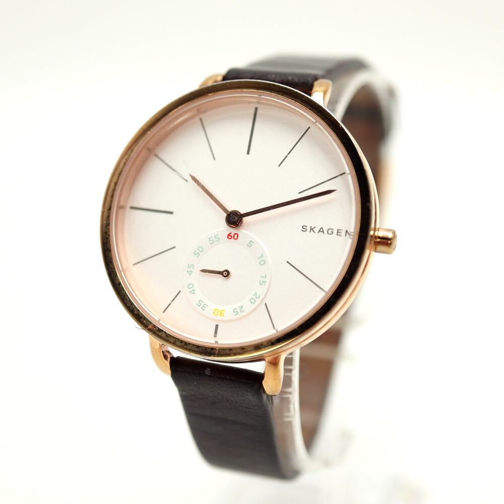 Skagen Hagen Small Seconds 34mm Womens Watch Black Leather with New Battery
